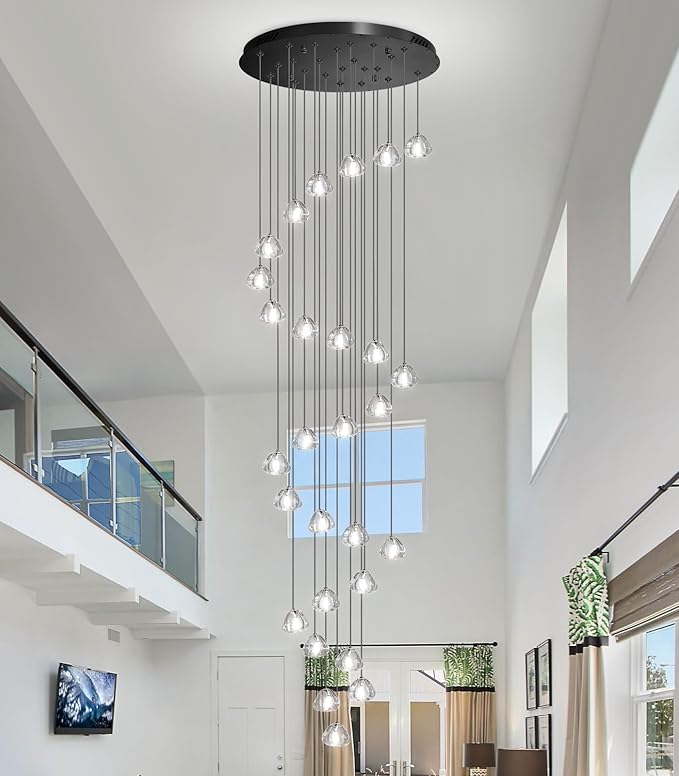 157 Inches Long Chandelier Bubble Crystal Balls Glam Chandeliers Dimmable Light High Ceiling Pendants Light Adjustable Large Size Lighting Fixtures Black