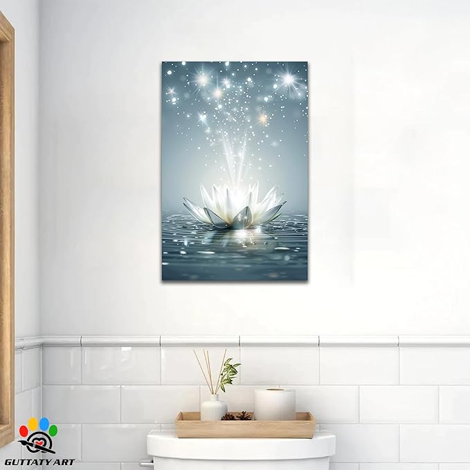 GUTTATY Zen Floral Canvas Wall Art, Water Lily Bloom Picture, Lotus Flower Canvas Art Print, Spiritual Zen Wall Picture, Meditation Spiritual Zen Flower Print for Yoga Spa Spiritual Room 24x36 inch