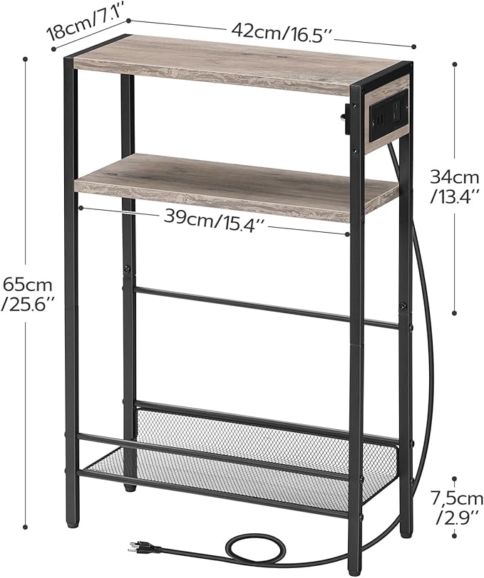 HOOBRO Small Narrow Side Table with Charging Station Set of 2, Skinny End Table for Small Spaces, Slim Nightstand with USB Ports Outlet, Sofa Beside Table with Storage Shelf BG102UBZP201