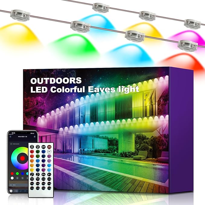 XINKAITE 100FT Permanent Outdoor Lights with 50 LEDs - Smart RGB+IC with 16 Million DIY Colors, IP67 Waterproof, App & Remote Control, Hundreds of Dynamic & Scene Modes for Holidays, Christmas & Home