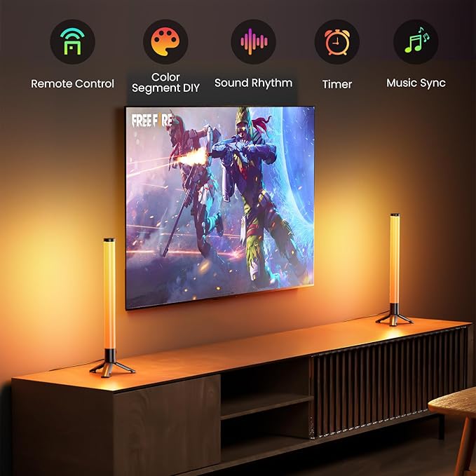 TJOY 360° Smart Light Bars, RGB Game Lights on Desk, TV Backlight with Music Sync, USB Powered LED Light Bar, Mood Lighting for PC, Gaming Room(Black, Plastic Material)