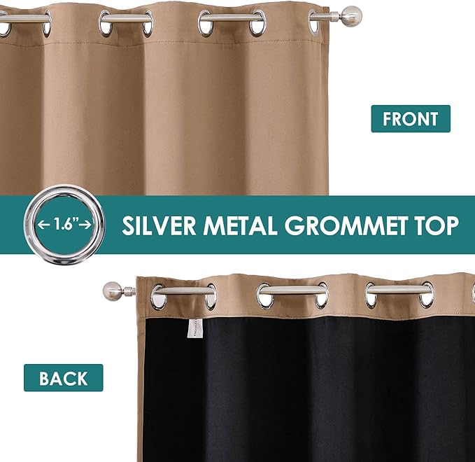 ChrisDowa 100% Blackout Curtains 78 inch Long for Bedroom with Black Liner, 2 Thick Layers Total Blackout Thermal Insulated Grommet Window Curtains 2 Panels Set (Cappuccino, 42 x 78 Inch)