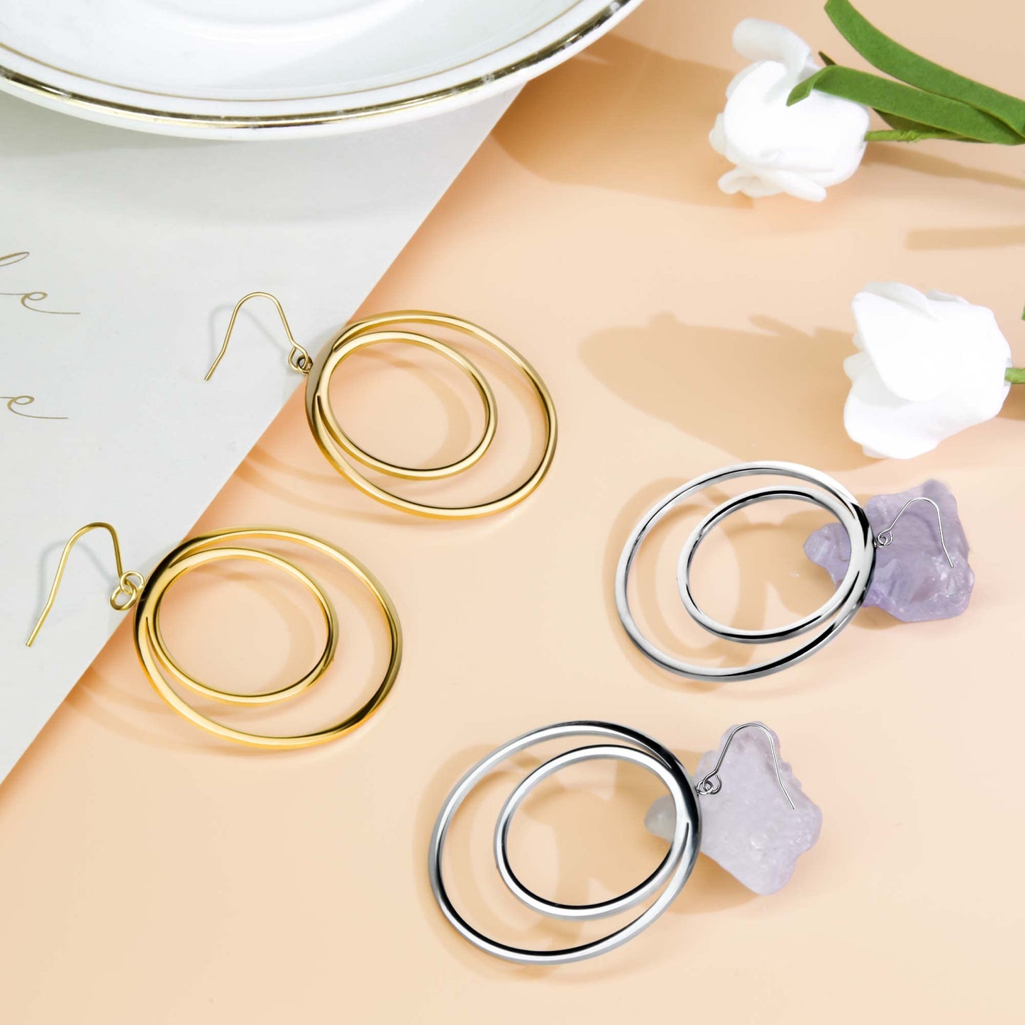 GUMENA Gold/Silver Hoop Earrings for Women 18K Gold Plated Circle Dangle Earrings for Women Trendy Surgical Steel Titanium Hypoallergenic Earrings