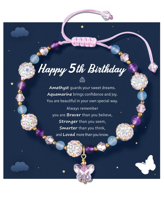LAVEIR 5 Year Old Girl Birthday Gift Ideas, Butterfly Birthday Gifts for 5 Year Old Little Girls Crystal Jewelry Bracelet for Daughter Granddaughter Niece