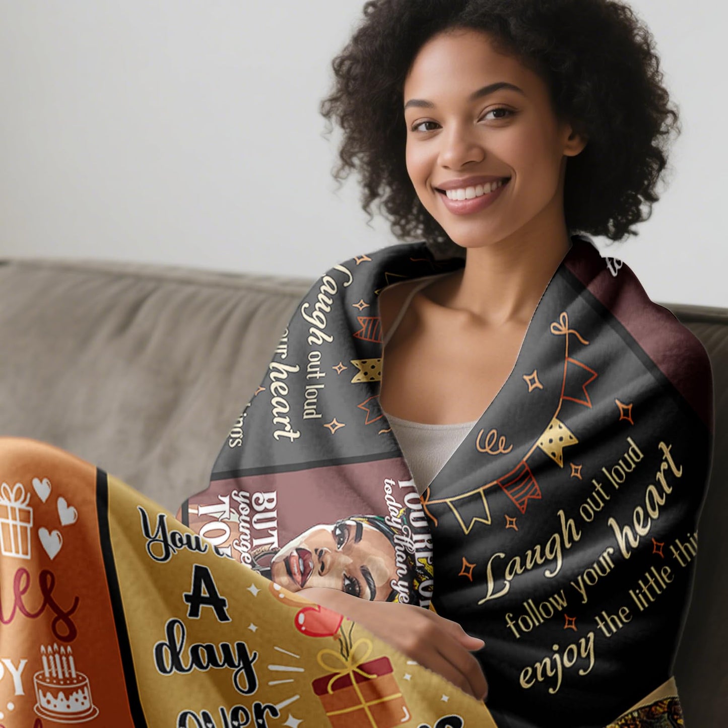 YHIKOUY African American Birthday Gifts for Women Blanket 60"X50", Encouragement Inspirational Bday Gift, Afro Birthday Gifts Idea for Black Mom Lady Women Girl Best Friend