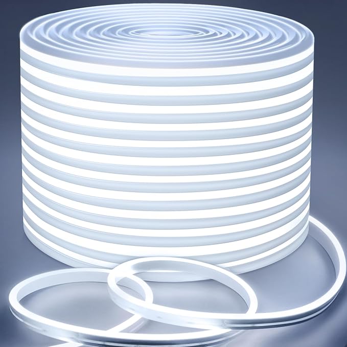 Lamomo LED Strip Lights, 100ft White Dimmable Neon LED Rope Lights, 24V Waterproof LED Light Strip, 6000K Flexible Neon Lights for Bedroom Indoor Outdoor Home Decor