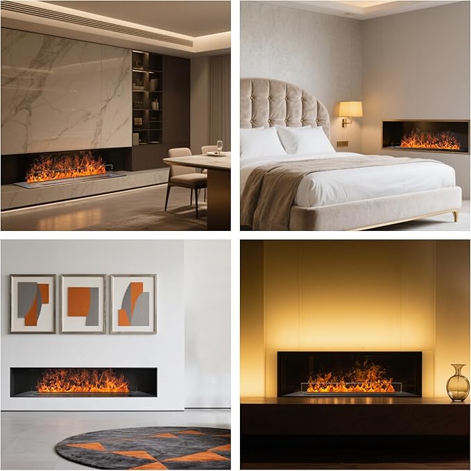 47.2" 3D Water Vapor Electric Fireplace Heater - Humidifier Function,Smart APP/Remote Control,Colorful Realistic Flame, Decorative Steam Atomizing Fireplace for Home, Office, Hotel & Restaurant
