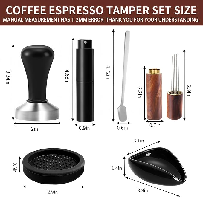 BADAO 6pcs Espresso Accessories Bulk,Stainless Steel Espresso Machine Accessories Coffee Tamper Set Barista Kit Espresso Tamper Tool for Kitchen,Coffee Store