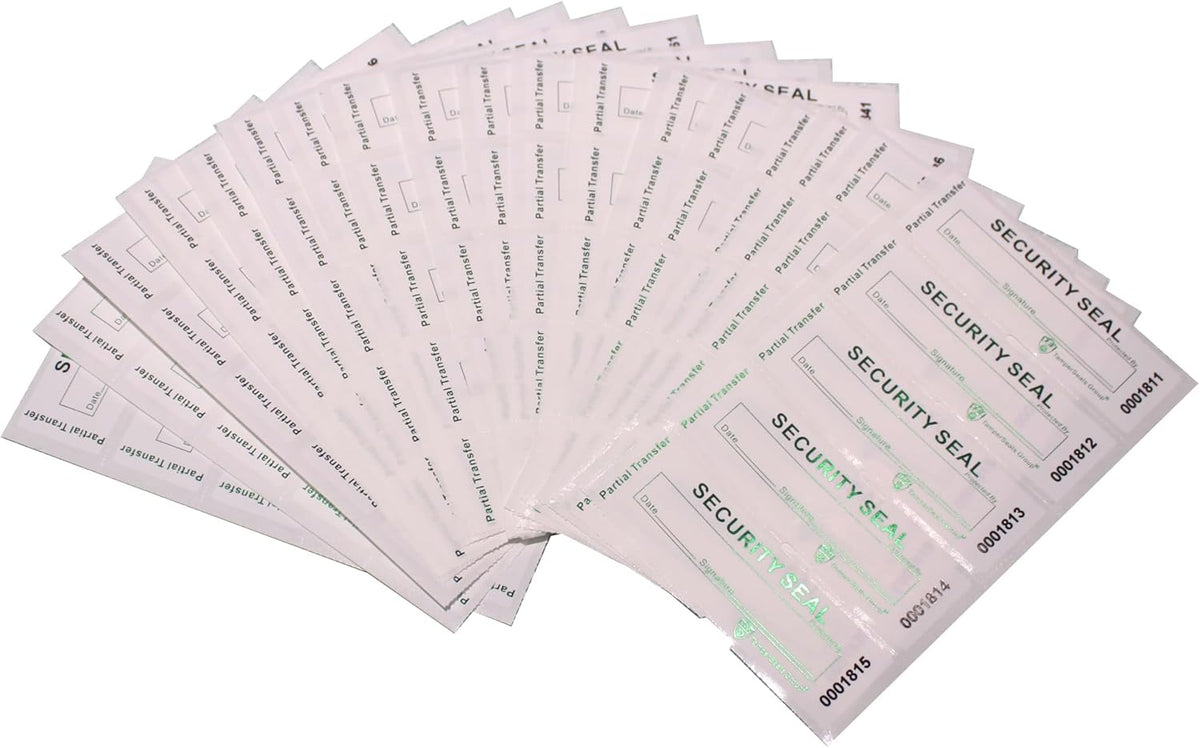 100pcs Partial Transfer Tamper Proof Security Warranty Void Stickers/Labels/Seals with Holographic Laser Print (White, 1 x 3.35 Inches, Serial Numbers)