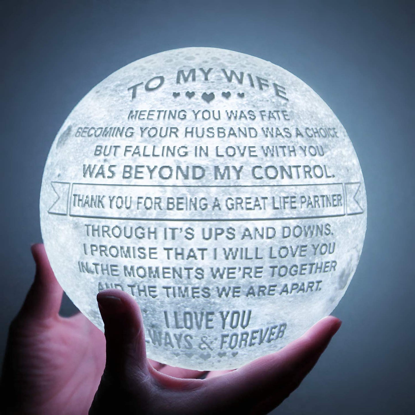K KENON Engraved 3D Moon Lamp Anniversary Valentine‘s Gift for Wife, to My Wife Birthday Gifts from Husband, Personalized 5.9 Inch 3D Printing Moon Light Gift for Wife Mother's Day Christmas Gift