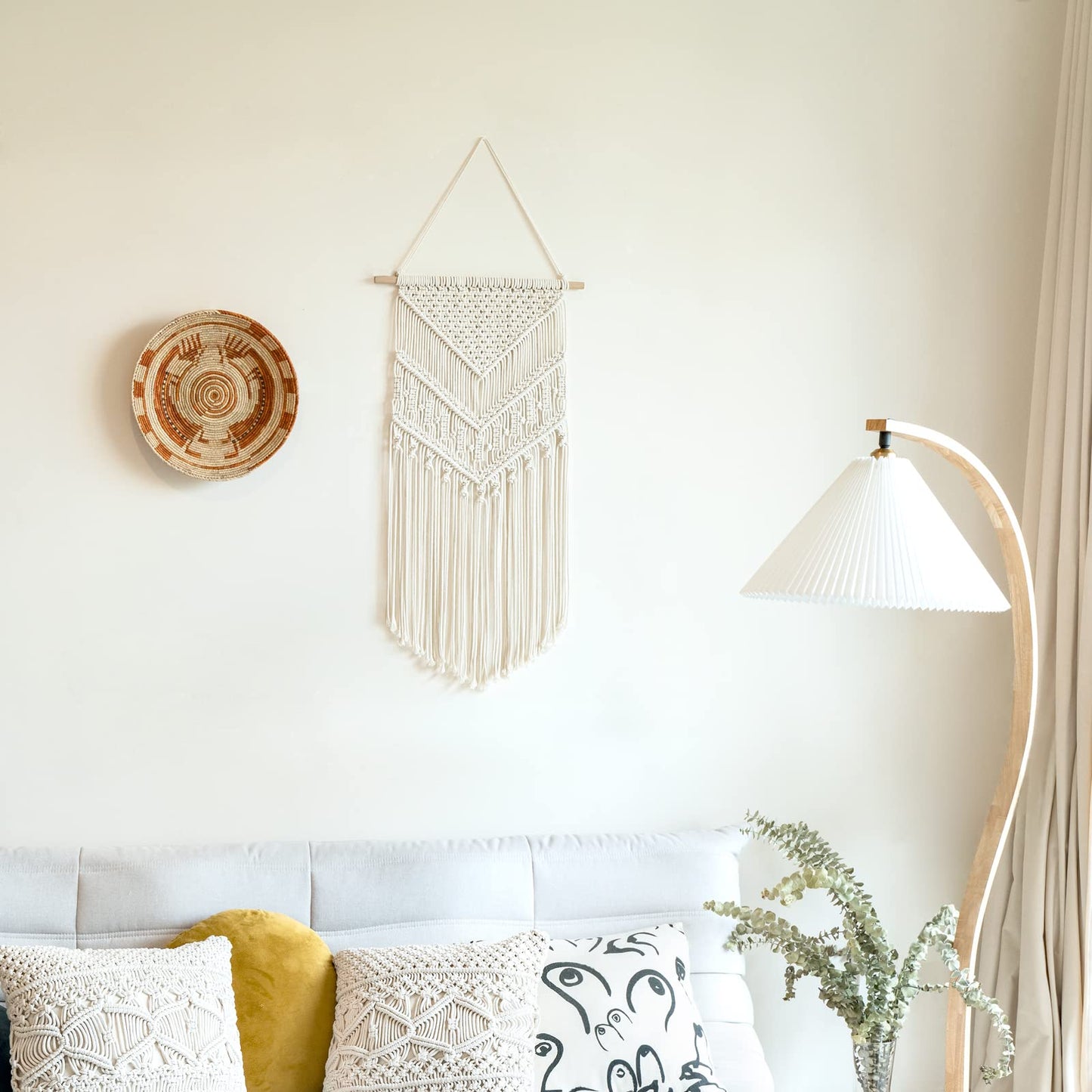 Mkono Macrame Wall Hanging Art Woven Boho Home Décor, Geometric Beautiful Yarn Tapestry Wall Decor for Bedroom, Nursery, Apartment, Dorm Decoration, Christmas Gift for Teen Girl Mom, 17" W x 33"" L"