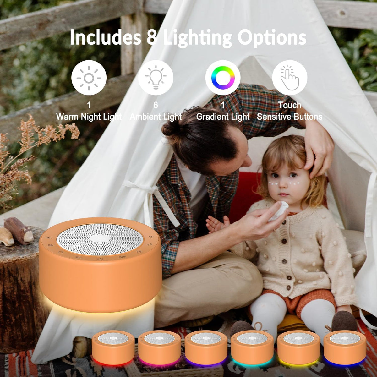 Nursery Lamp with Sound Machine, Mood Lighting, 7 Colors Night Light, 30 Soothing Sounds, White Noises for Baby, Adults. Timer, Plug in, Memory Function, Touch Control