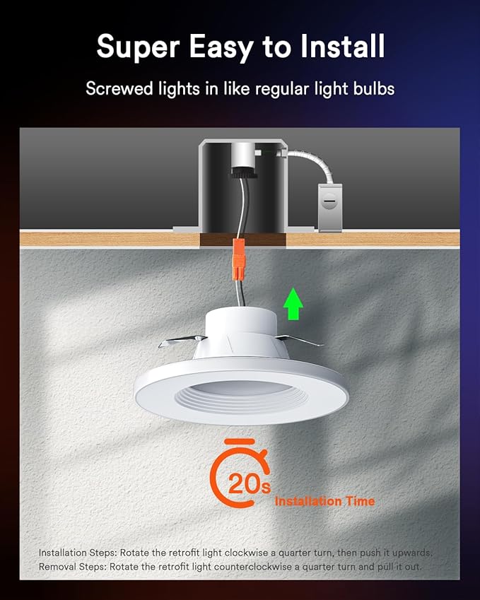Grace Smart Recessed Lighting 6 Inch, RGBCW LED Can Lights with Night Light, Retrofit Downlight Works with Alexa/Google, 2700K-6500K Dimmable Color Changing Ceiling Light for Bedroom Living Room,1Pack
