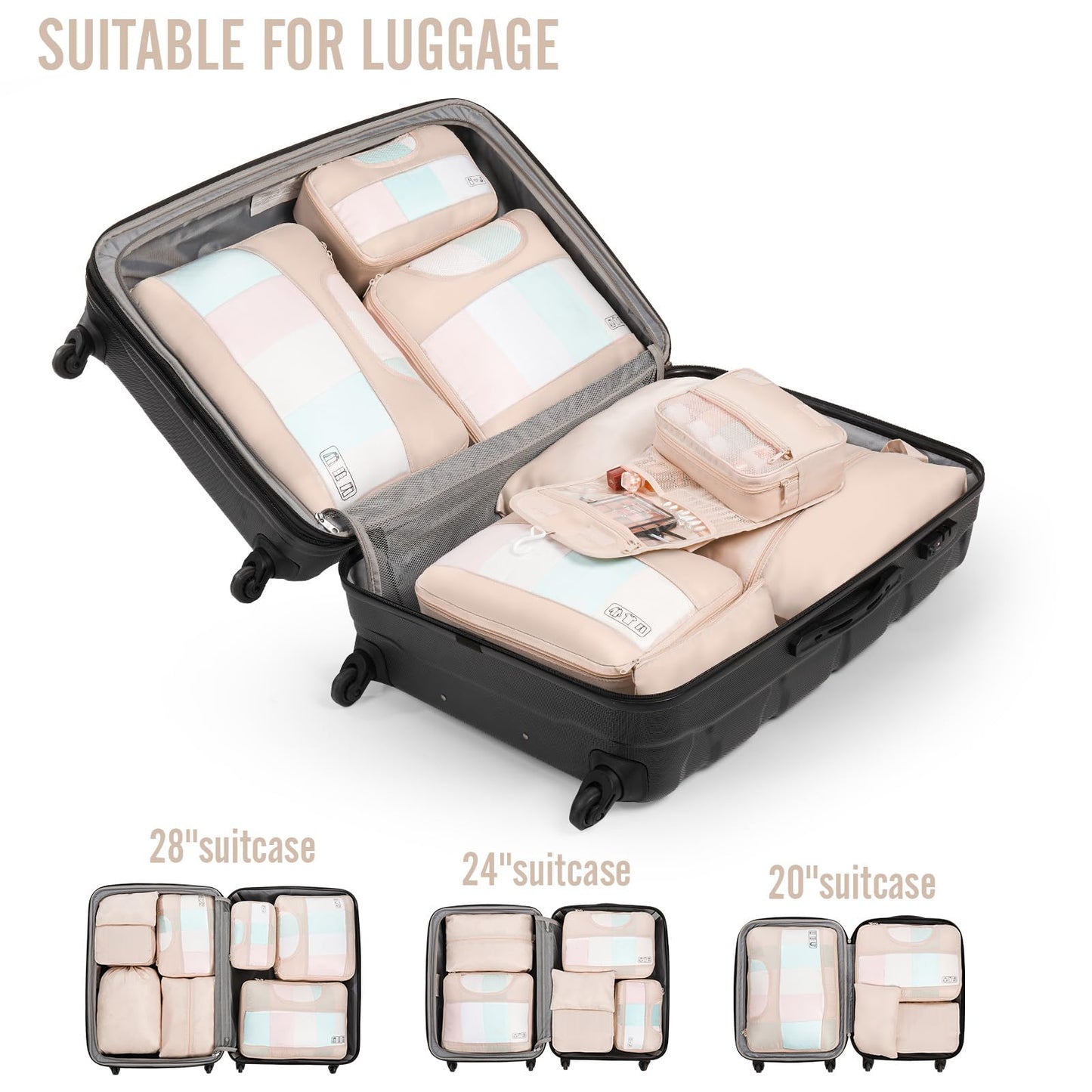 Veken 8 Set Packing Cubes for Travel, Birthday Gifts for Women Mom Her, Cruise Ship Essentials Accessories for Beach Vacation, Suitcase Organizer Bags for Luggage with Hanging Toiletry & Shoe Bag