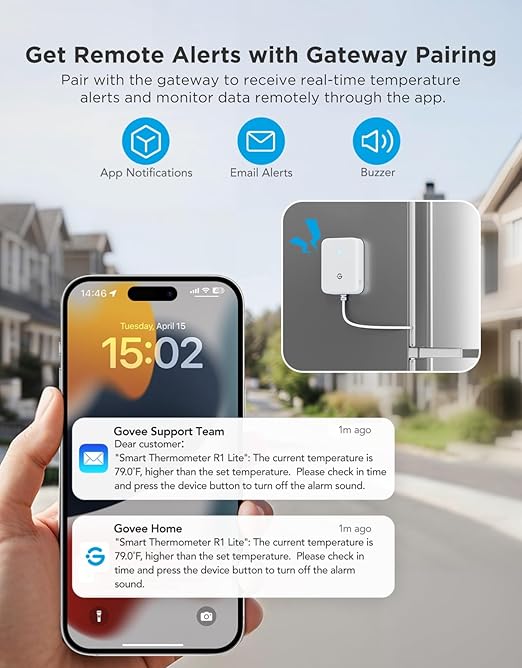 GoveeLife Refrigerator Freezer Thermometer 2 Pack, Bluetooth Temperature Sensor with Alarm, Smart APP Alerts for Fridge/Freezer/Tub(WiFi Gateway Not Included)