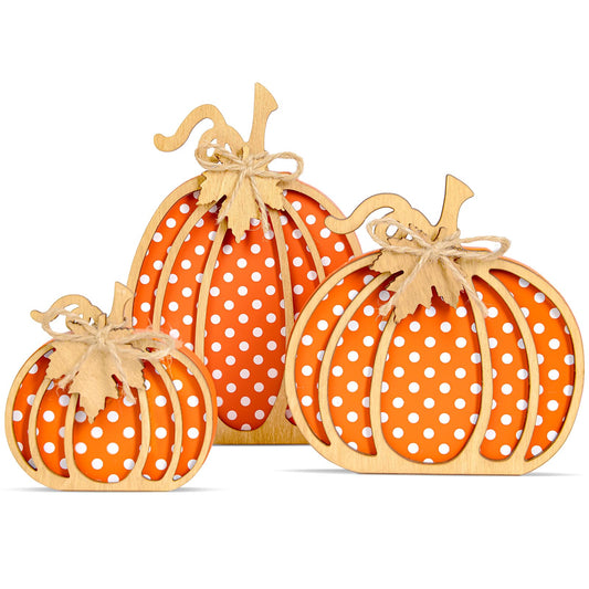 OLANRUN Fall Pumpkin Decor, Thanksgiving Fall Decorations for Home, Wooden Pumpkin Autumn Decor, 3 PCS Handmade Crafts, Thanksgiving Decorations for Indoor, Home Table Tiered Tray Mantel (4-8 Inch)