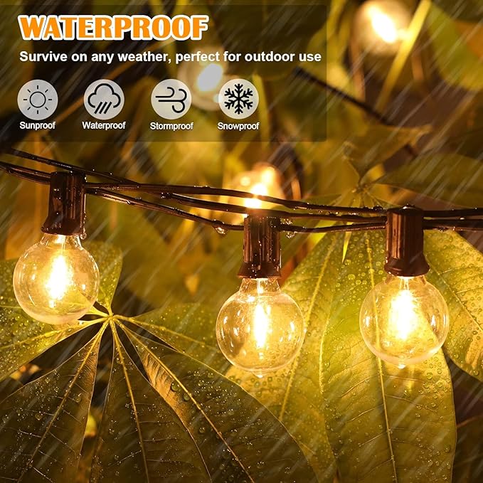 Brightever 200FT Outdoor String Lights Dimmable LED Outside Patio Lights with 100+4 Shatterproof G40 Globe Edison Bulbs, Connectable Commercial String Hanging Lights for Backyard Party Porch Garden