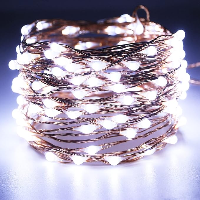 RUICHEN 20 Ft 120 LED USB Fairy String Lights with On/Off Switch, Waterproof Copper Wire Lights for Bedroom Wall Ceiling Wreath Crafts Christmas Wedding Party, Cool White