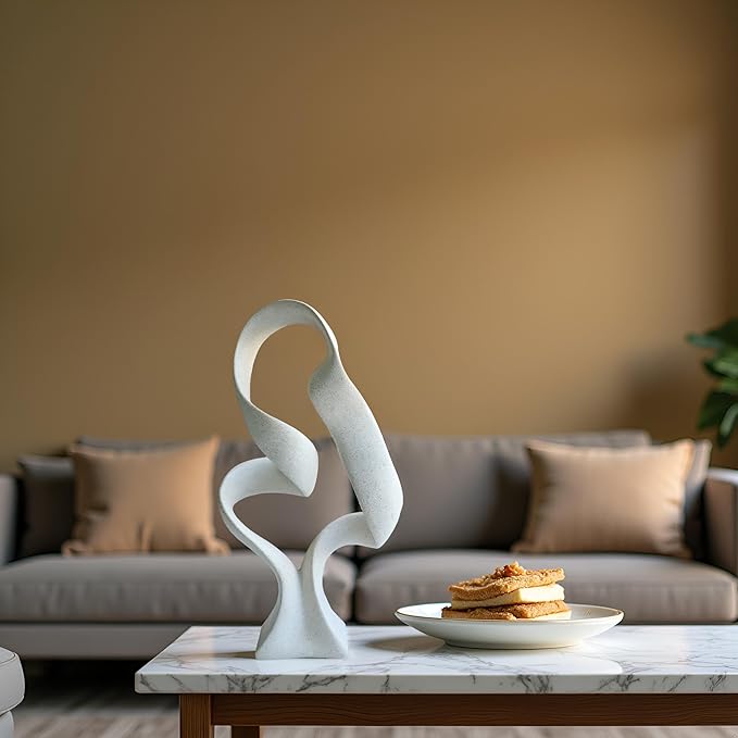15" Modern Abstract Ribbon Decorative Sculpture, Knot Sculptures,Home Decor,Coffee Table Statues,Dining Living Room Desk Decor（Milky White）