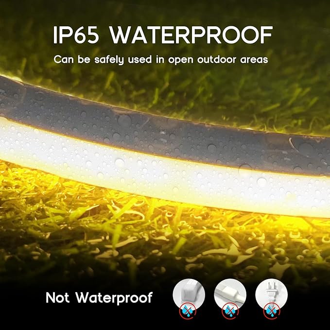 LED Strip Lights Warm White 3000K,65.6ft 110-120V Neon Rope Lights,Flexible Silicone Outdoor Waterproof Neon Strip Lights for Bedroom,Mirror,Kitchen Cabinet, Living Room,Halloween Decor