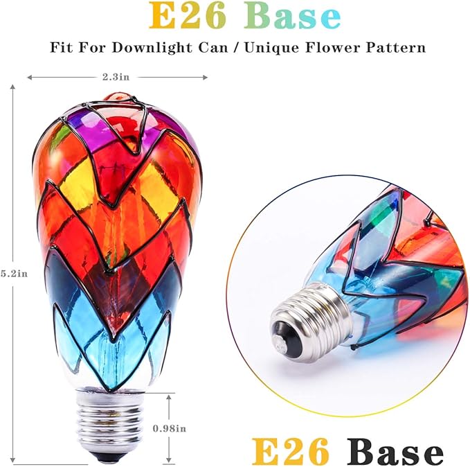 I-SHUNFA Edison Stained Glass LED Light Bulb,6 Watts Heatless E26 ST64 LED Light Bulbs for Home Party,Recreation Room,Balcony,Garden,Christmas Decoration 2 Pack