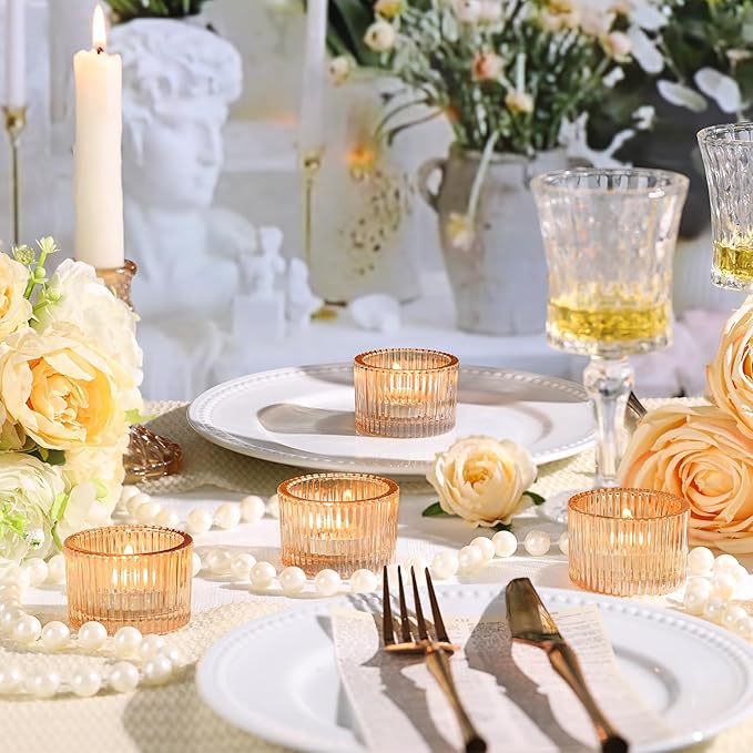 Tealight Candle Holder Set of 12,Gold Small Votive Candle Holders for Table Centerpiece,Glass Tea Light Candles Holder for Party&Home,Wedding Decor(2''Dia*1.4''H)