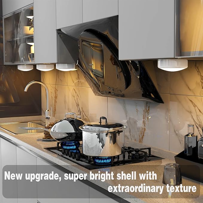 ILYXY Puck Lights With Remote, 3 Pack LED Under Cabinet Lighting, Dimmable Push Battery Operated Wireless Under Counter for Kitchen, Multicolor Transformation Stick On, Shiny White