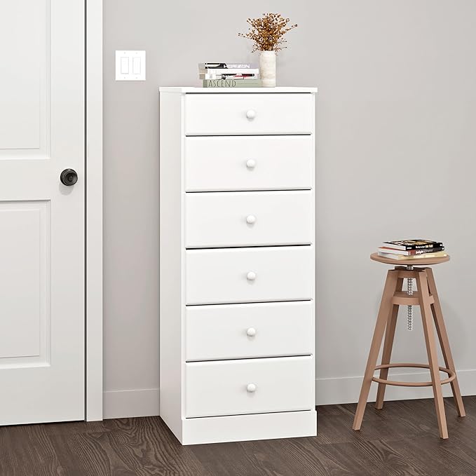 Prepac Astrid Tall White Dresser: 16.5"D x 19.75"W x 50"H, 6-Drawer Chest for Bedroom by Prepac - Perfect Chest of Drawers for Ample Storage