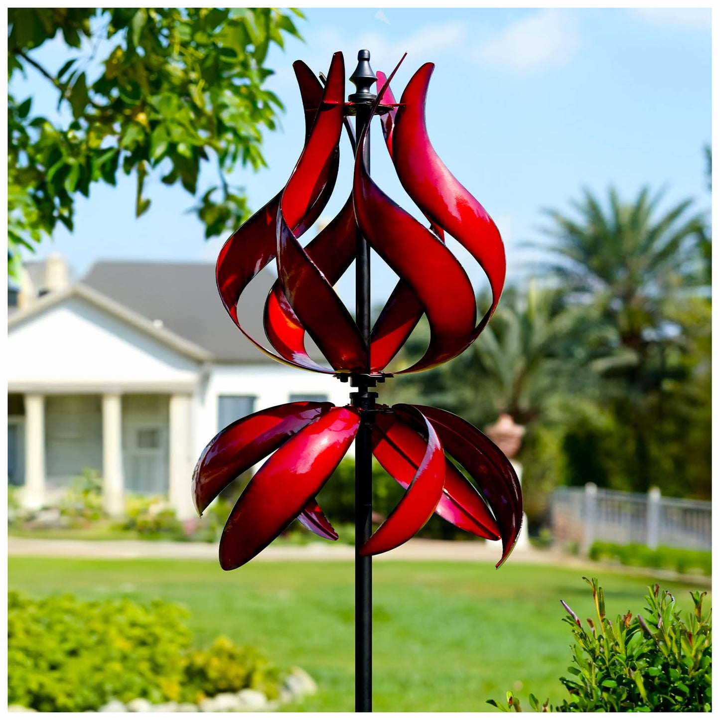 Cyan Oasis Yard Garden Wind Spinners - Large Outdoor Metal Wind Spinners with Stake, Yard Art Lawn Garden Decor (19" W x 87" H)
