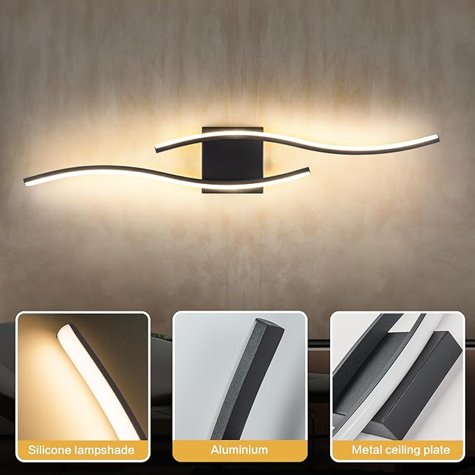 Modern Wall Lights 47.2inch, Dimmable Wall Sconce with Remote Control, Hardwired Black Wall Scones Lighting LED Wall Lamp for Living Room Bathroom Hallway Hotel Bedroom Stairs