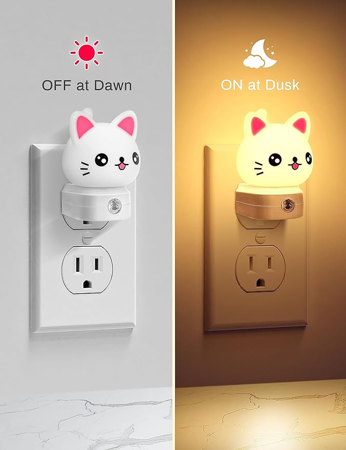 DORESshop Cat Night Lights Plug Into Wall [2 Pack], Cute Night Light for Kids, 8-Color RGB LED Night Light, Nightlight with Dusk to Dawn Sensor for Kids Room, Bathroom, Bedroom Décor, Children Gift