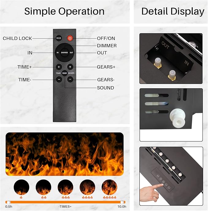3D Water Vapor Fireplace Smart Electric Flame Decoration Steam Fireplace Humidifier W/Tap Water for Office, Home, Hotel,Restaurant(Single,78.7")