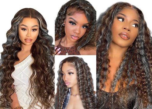 Giginger Bundles Human Hair P4/GREY 16 18 20 inch Deep Wave Human Hair Bundles Highlight Chocolate Grey Unprocessed Quick Weave Soft Sewn In Hair Extensions for Black Women