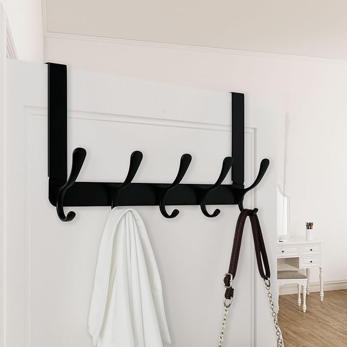 WEBI Over The Door Hooks for Hanging,Door Hanger,Over The Door Towel Rack Coat Rack Towel Hanger for Coats,Clothes,Bathroom,Black,2 Packs