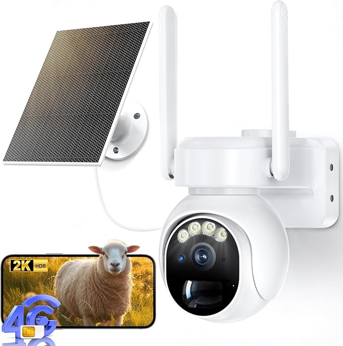 Securit Camer Wireless Solar Powered Outdoor for Home and Farm, ABS Fireproof Waterproof Material, 360° View, 2K HD Color Night Vision,Human Auto Tracking, 2-Way Audi (Wite) (Solar-4G)