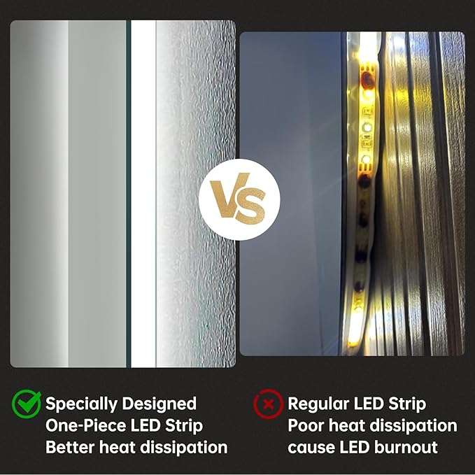 Arched LED Mirror for Bathroom 24"x36"- Frameless Lighted Bathroom Mirror with Lights, Fogless, Dimmable, 3 Color Changing, Shatterproof, Touch Sensor
