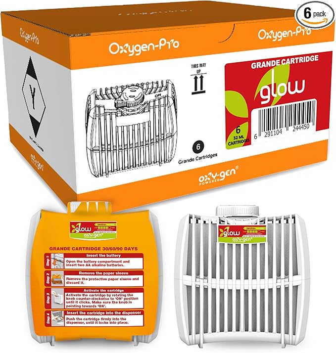 Oxygen-Pro - Glow, Sweet Amaretto Strong Fragrance Cartridge For Oxy-Gen Powered Commercial Air Fresheners and Deodorizers (6)