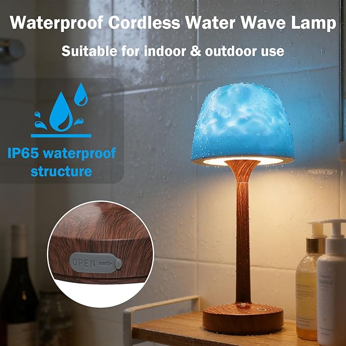 Waterproof Shower Lamp Cordless, Rechargeable Shower Light with 16 Color Ocean Wave Lights Projector, Rechargeable Bathroom Lamp with Touch & Remote Control,Spa-Like Mood Light for Bathtub/Shower
