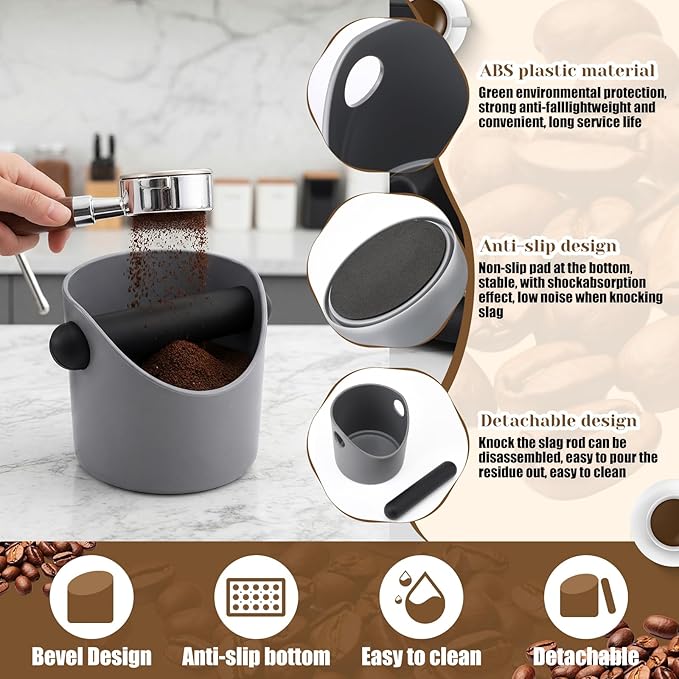 9 Pcs Espresso Knock Box Kit 18.9" x 11.8" Grey Silicone Coffee Mat Espresso Tamping Mat with Coffee Station Organizer Removable Rod 6 Coasters Under Machine Accessories Set for Home Barista