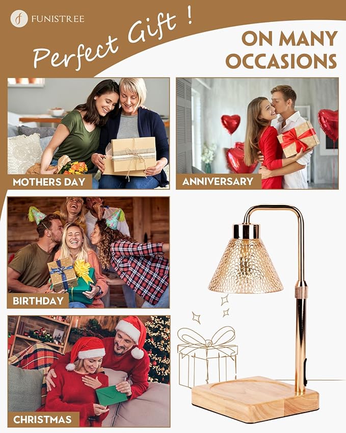 Candle Warmer Lamp with Timer Dimmable, Adjustable Height, Christmas Anniversary Women Gifts for Her Girlfriend, House Warming Gifts New Home, Wax Warmer Lamp for Jar Candles with 2 Bulbs