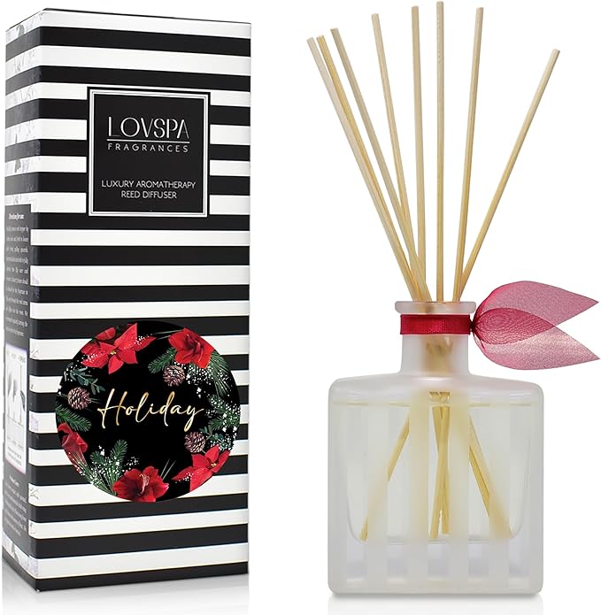 LOVSPA Reed Diffuser Set, Holiday Scented Oil Diffuser with Sticks, Home Fragrance Accessories for Bathroom Shelf Decor, Aroma Diffusers for Home or Office Desk, USA Made