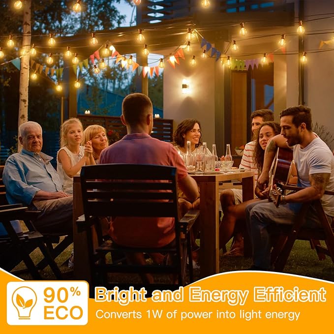 Ollny 50FT Outdoor String Lights, Waterproof Connectable Shatterproof Patio Lights with 25+2 G40 Edison Bulbs Plug in，Outdoor Hanging Light for Backyard, Porch, Deck, Garden, 2700K