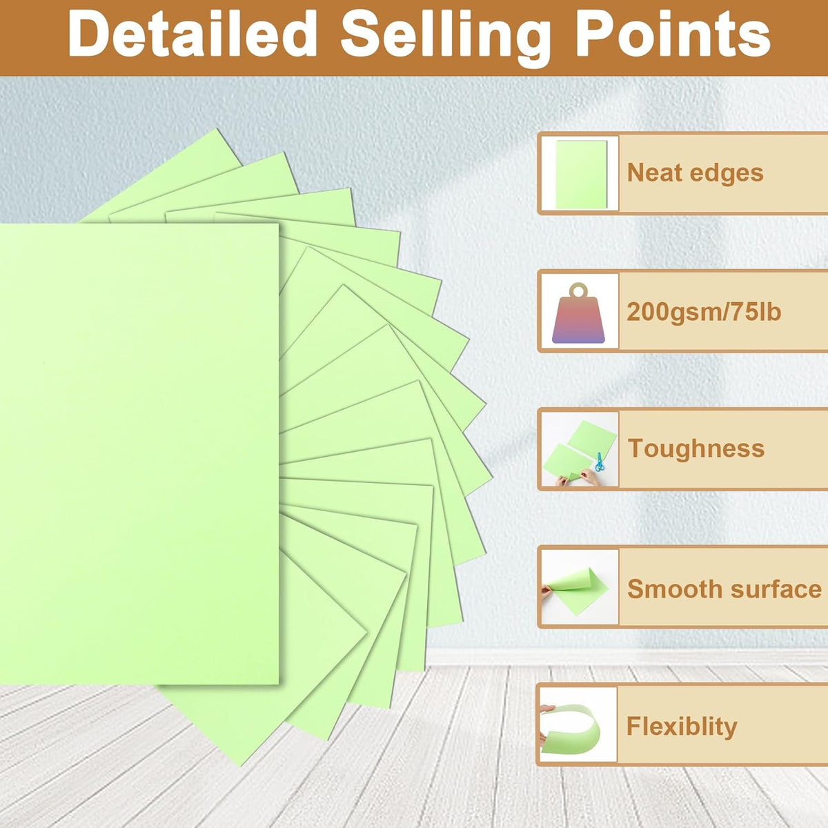 100 Sheets Light Green Cardstock 8.5 x 11 Certificates Paper, 200gsm/75lb Thick Card Stock Printer Paper for Cards Making, Thank You Card, Business Cards, Scrapbooking, Birthday Decorations