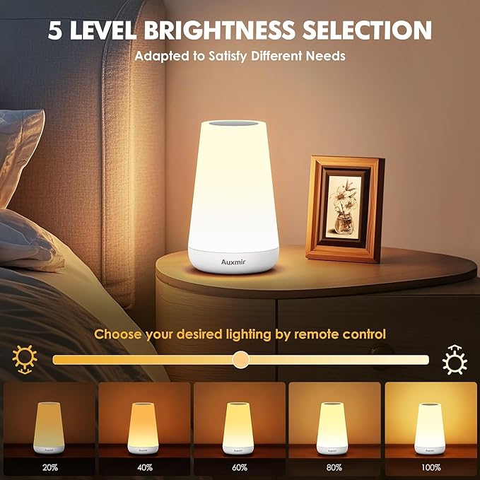 Auxmir Night Light, Dimmable Touch Lamp for Bedroom, Portable Rechargeable Bedside Table Lamp for Baby Nursery, 13 RGB Colors & 5 Brightness, Night Lights for Bedroom Living Room Bathroom Hallways