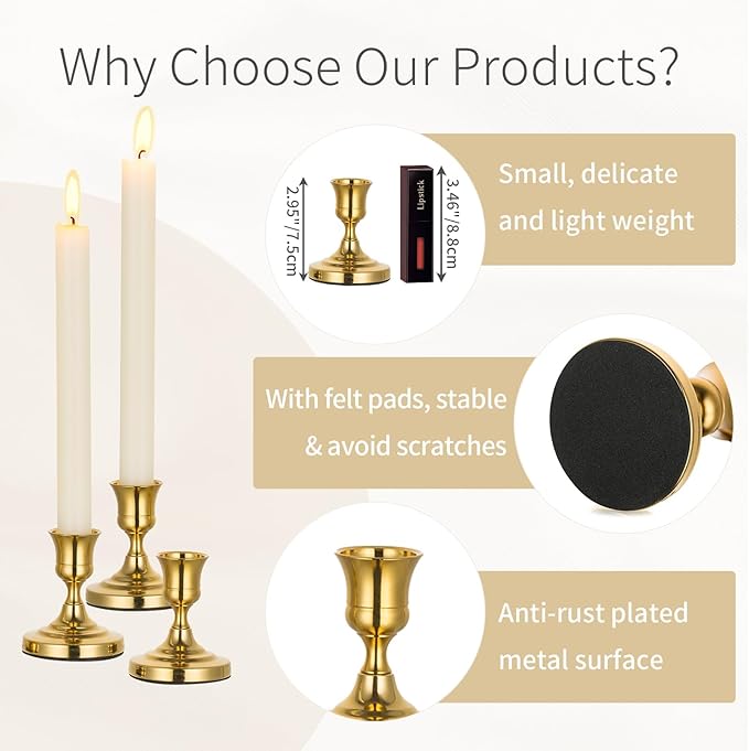 Gold Taper Candle Holders Vintage: Small Candlestick Holders Metal Candle Sticks Holder Decor Antique Decoration for Dinning Table Mantel Wedding Centerpieces Christmas Party Set of 2