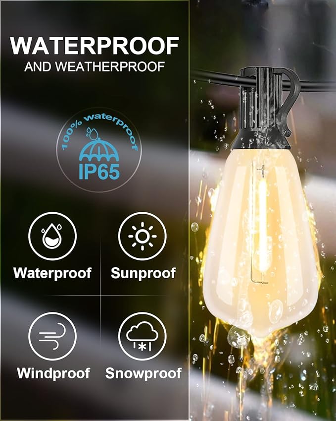 Lightdot 200FT Outdoor String Lights, LED Bistro String Lights with Shatterproof S14 Vintage Bulbs, 2700K Dimmable, Waterproof Hanging Lights for Porch, Deck, Garden, Backyard, Balcony