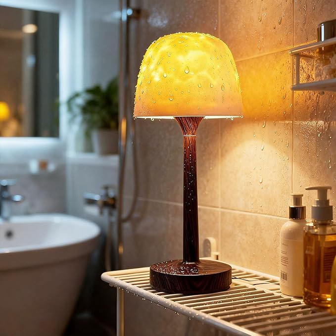Waterproof Shower Lamp Cordless, Rechargeable Shower Light with 16 Color Ocean Wave Lights Projector, Rechargeable Bathroom Lamp with Touch & Remote Control,Spa-Like Mood Light for Bathtub/Shower