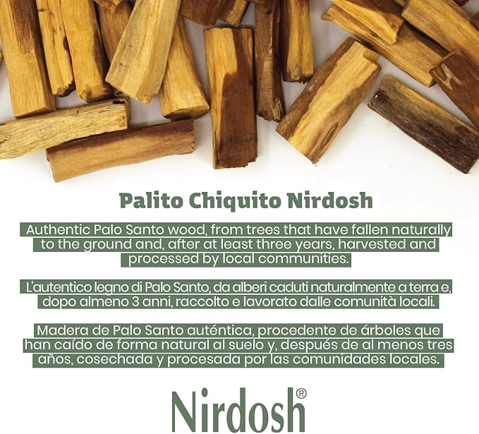 NIRDOSH Palo Santo Incense Sticks Sahumito 100% Natural - 25 Wood Sticks 1,96in - Innovation Organic Incense for Sublimation - Negative Energy Cleansing - Original Palo Santo Wood Bursera Graveolens