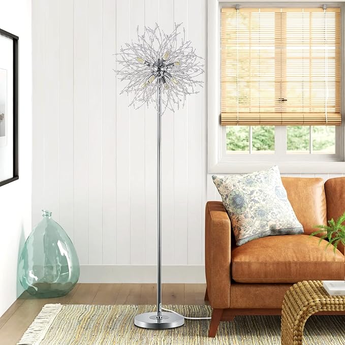 Airposta Crystal Floor Lamp - Elegant Standing Lamp, 69" Tall, Modern Design, 32 Firework Crystal Harnesses, Chrome Finish