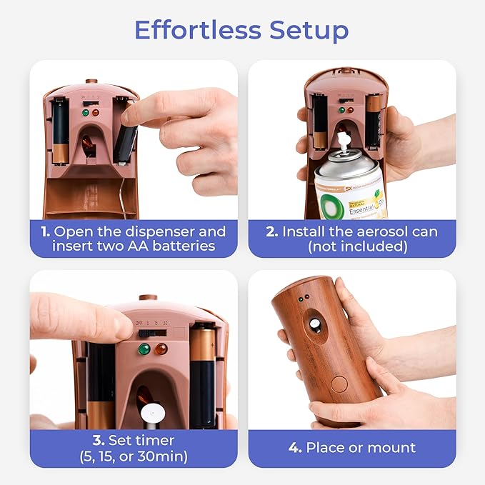 Automatic Air Freshener Spray Dispenser: Automatic Spray Dispenser with Elegant Wood Design for Commercial or Home Use (2-Pack), Battery Powered Free Standing or Wall Air freshener, Three Time Release